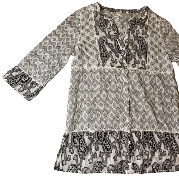 Chico’s Black & White Jacquard Tunic Blouse Medium - Picture 2 of 5